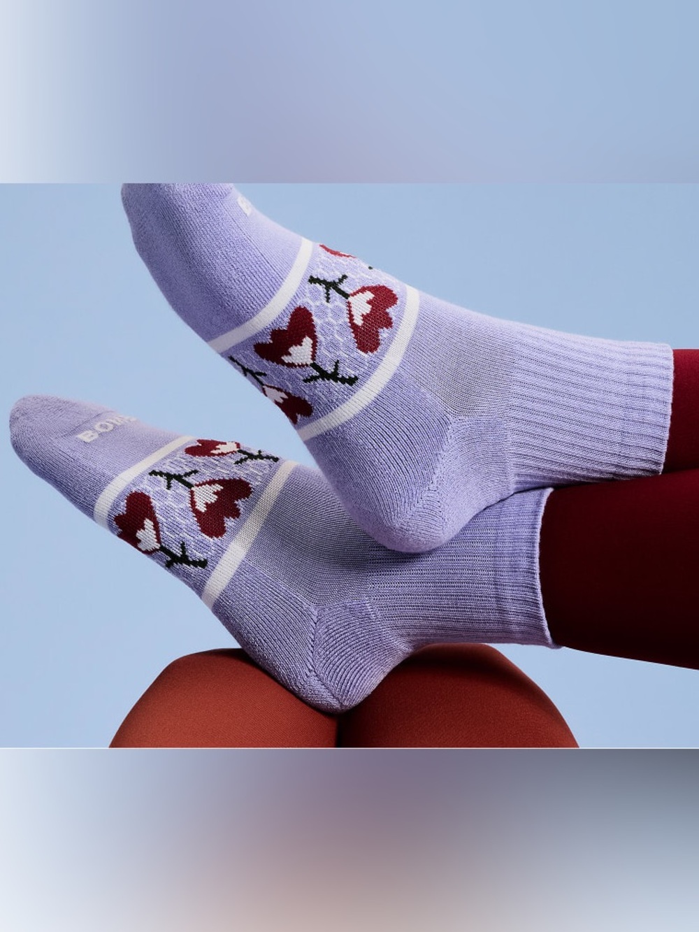 New Bombas Women's Garden Party Quarter Socks Purple Red floral size large